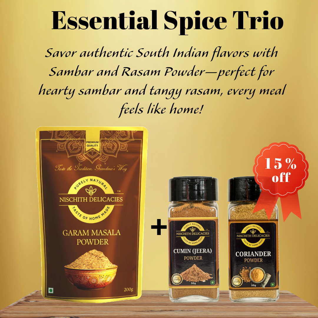 Essential Spice Trio: Garam Masala 200gms + Jeera and Coriander Powder 100gms