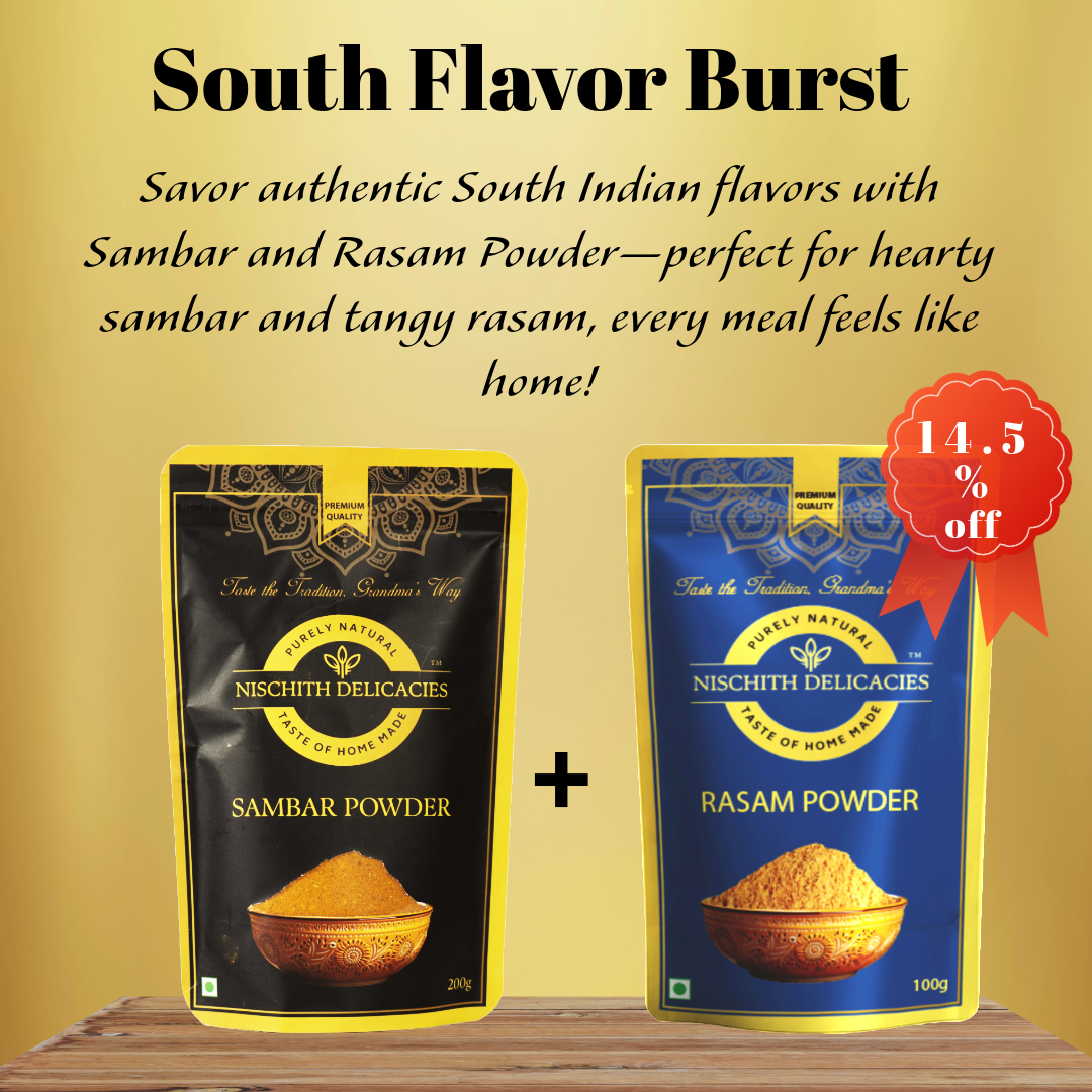 South Flavor Burst: Sambar Powder 200gms + Rasam Powder 100gms