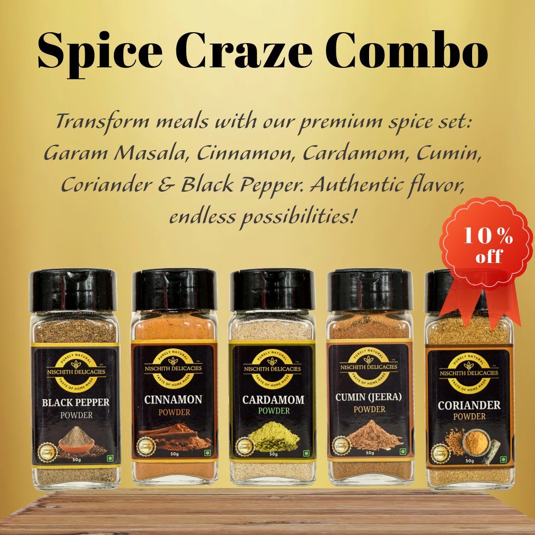The Aromatic Quintet: Cinnamon + Cardamom + Jeera + Coriander + Black Pepper Powder 50gms