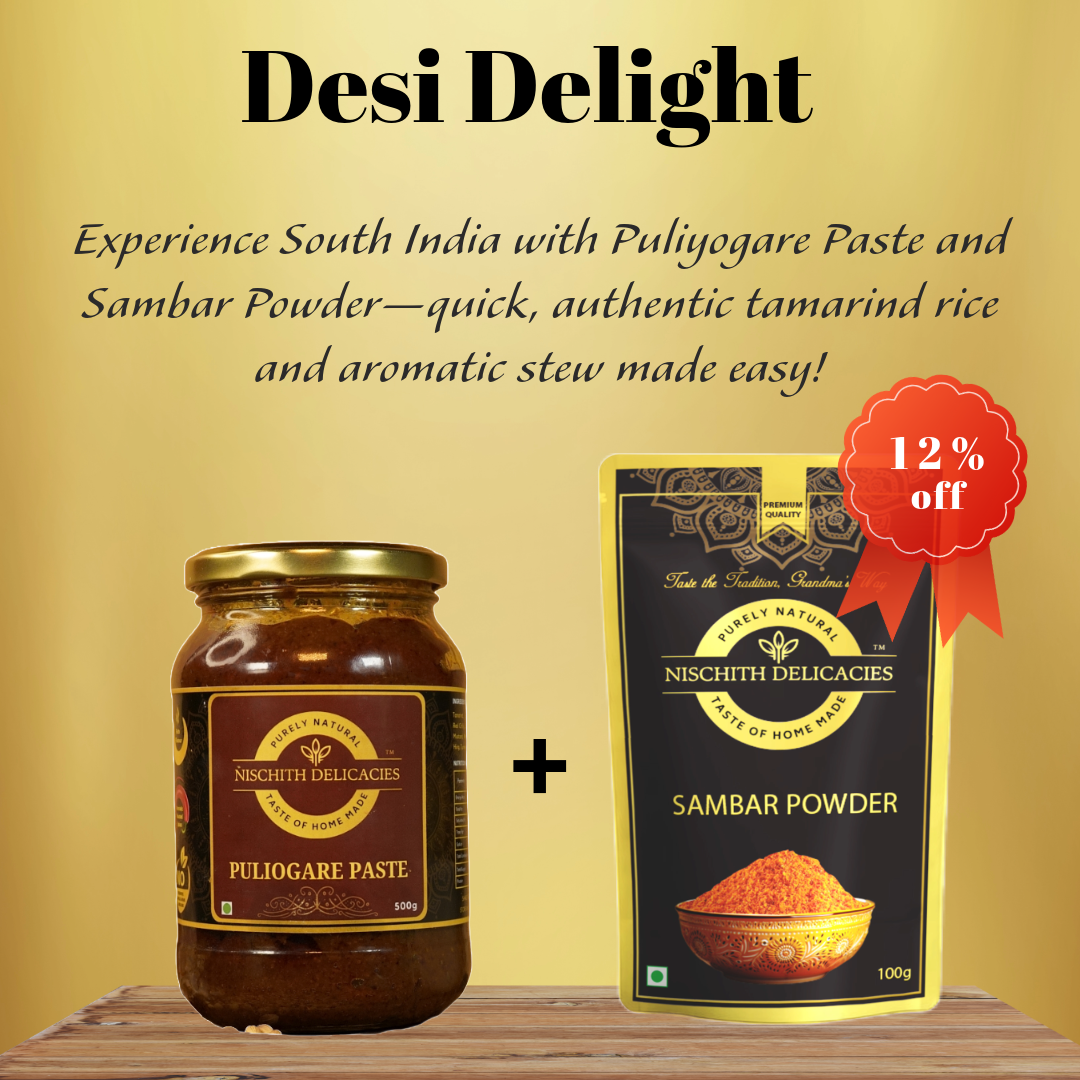 Desi Delight: Puliyogare Paste 250gms + Sambar Powder 100gms