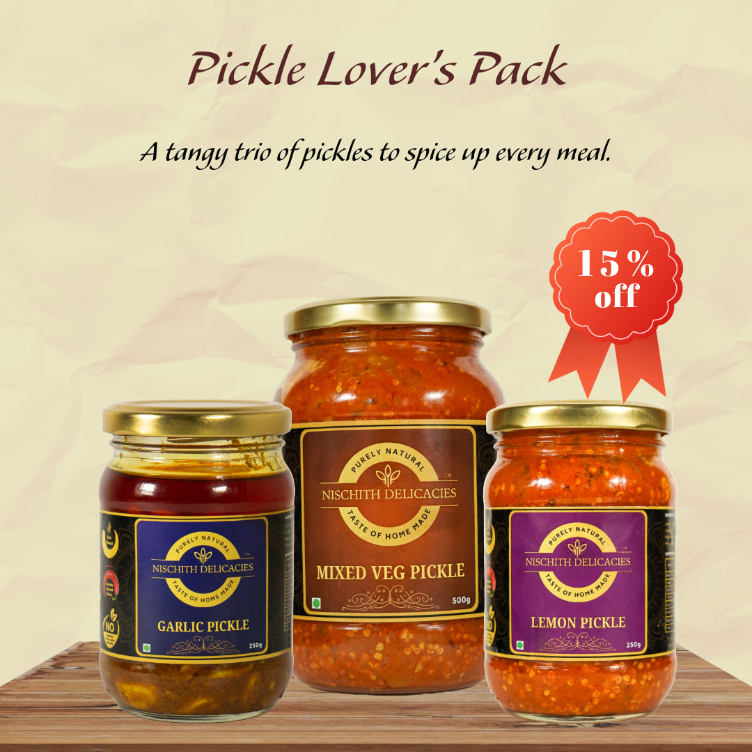 Pickle Lover’s Pack: Mix Veg Pickle + Garlic Pickle + Lemon Pickle - 15% OFF